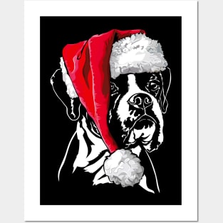 Boxer Dog Santa Christmas dog Posters and Art